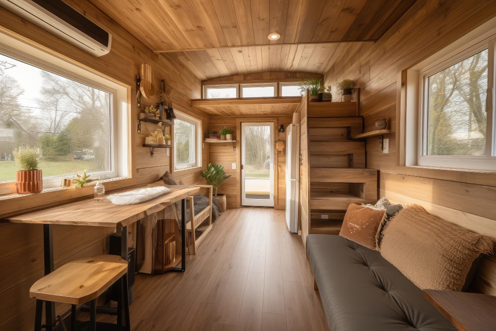 Innenaufnahme von Tiny Home aus natürlichen Materialien